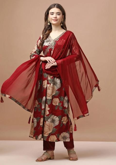 Multicolor Embroidery Rayon Kurta Set