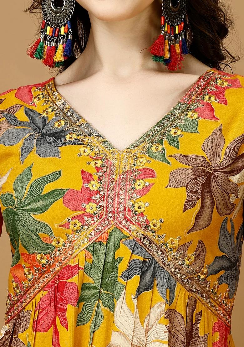 Multicolor Embroidery Rayon Kurta Set - Indya