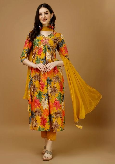 Multicolor Embroidery Rayon Kurta Set