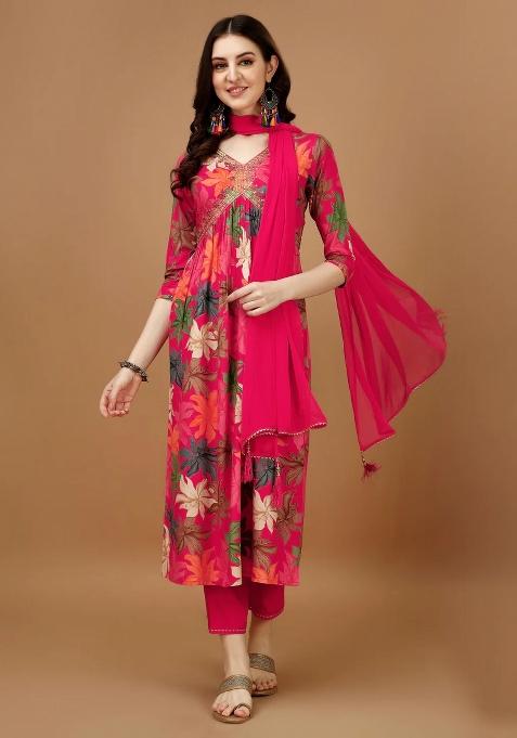 Multicolor Embroidery Rayon Kurta Set