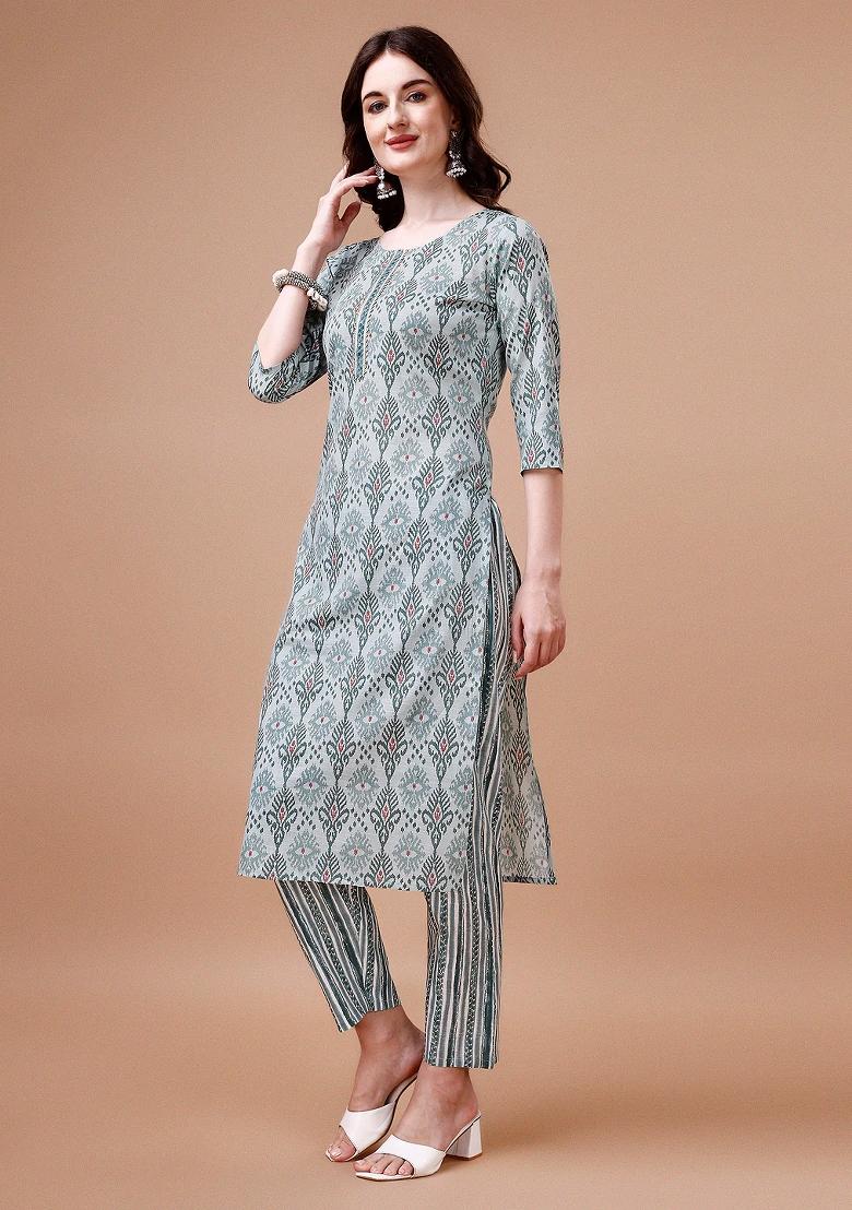 Multicolor Embroidery Rayon Kurta Set - Indya