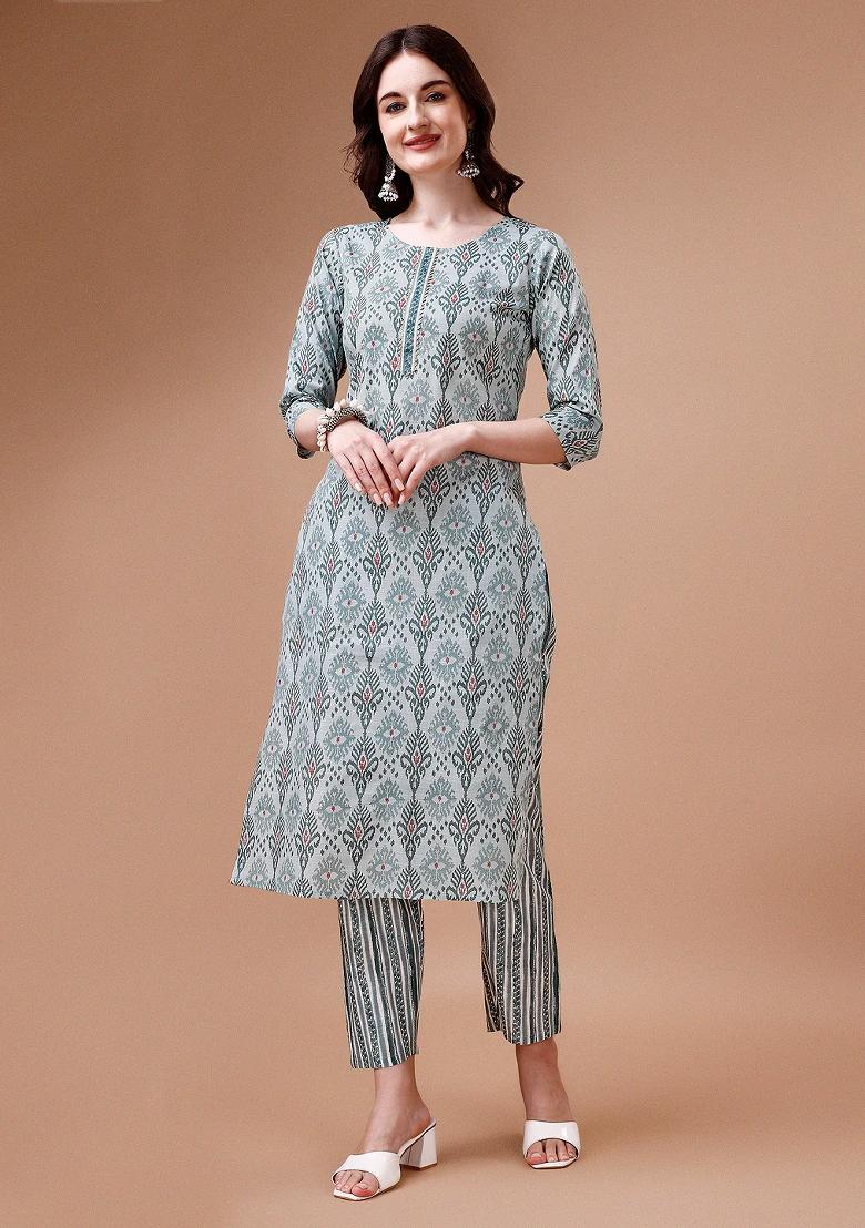 Multicolor Embroidery Rayon Kurta Set - Indya