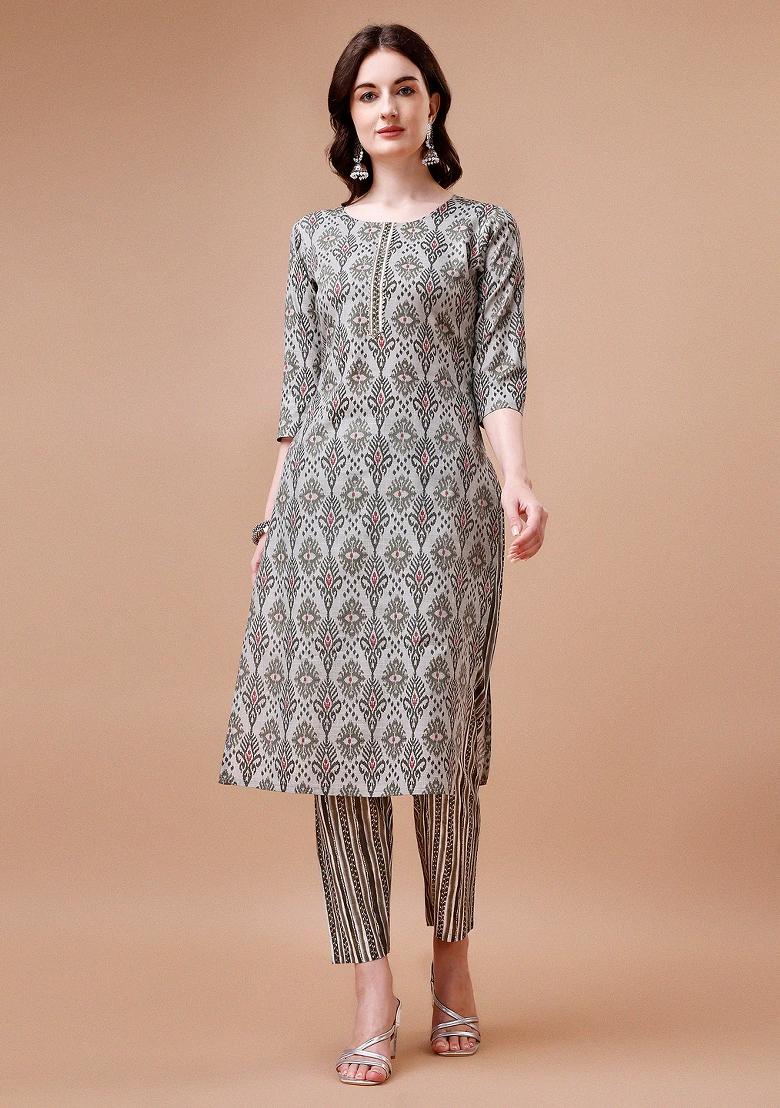 Multicolor Embroidery Rayon Kurta Set - Indya