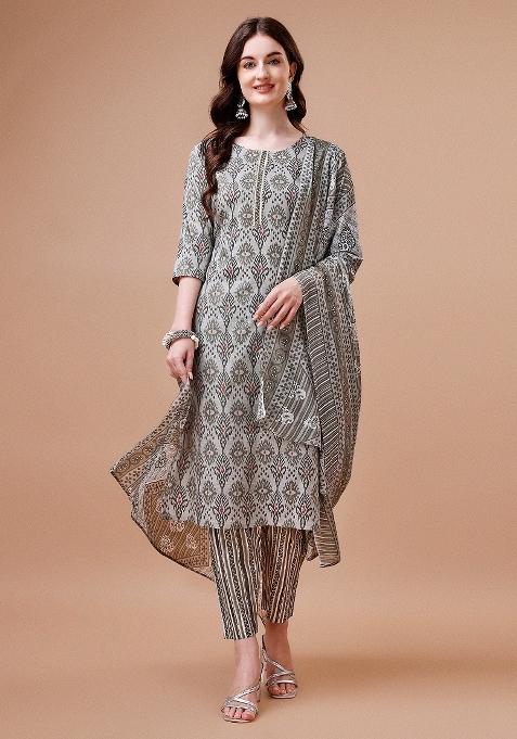 Multicolor Embroidery Rayon Kurta Set