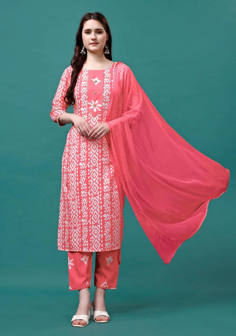 Multicolor Embroidery Rayon Kurta Set - Indya