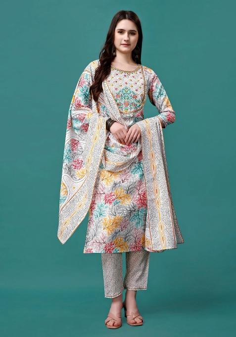 Multicolor Embroidery Rayon Kurta Set