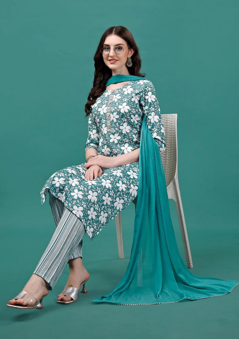 Multicolor Embroidery Rayon Kurta Set - Indya