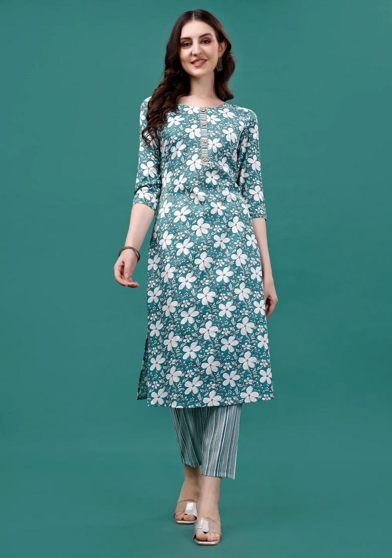 Multicolor Embroidery Rayon Kurta Set - Indya