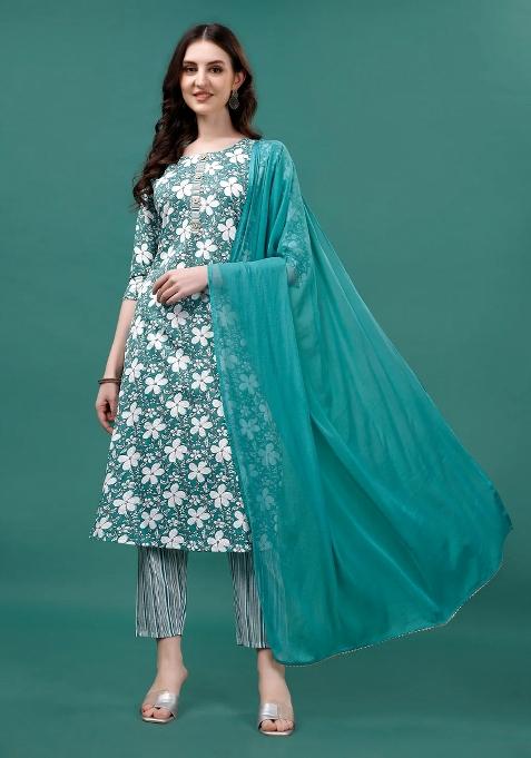 Multicolor Embroidery Rayon Kurta Set