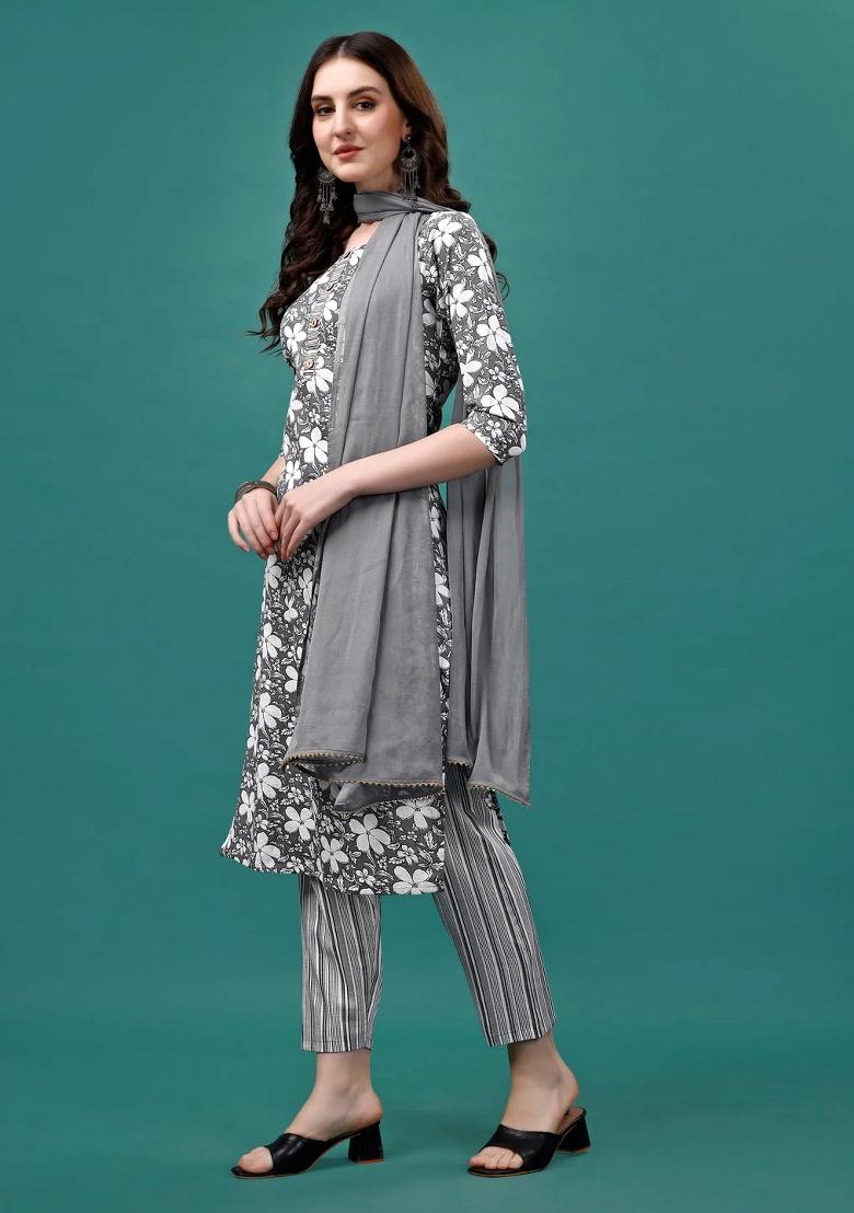 Multicolor Embroidery Rayon Kurta Set - Indya
