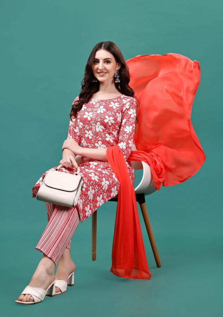 Multicolor Embroidery Rayon Kurta Set - Indya