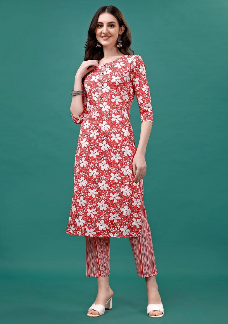 Multicolor Embroidery Rayon Kurta Set - Indya