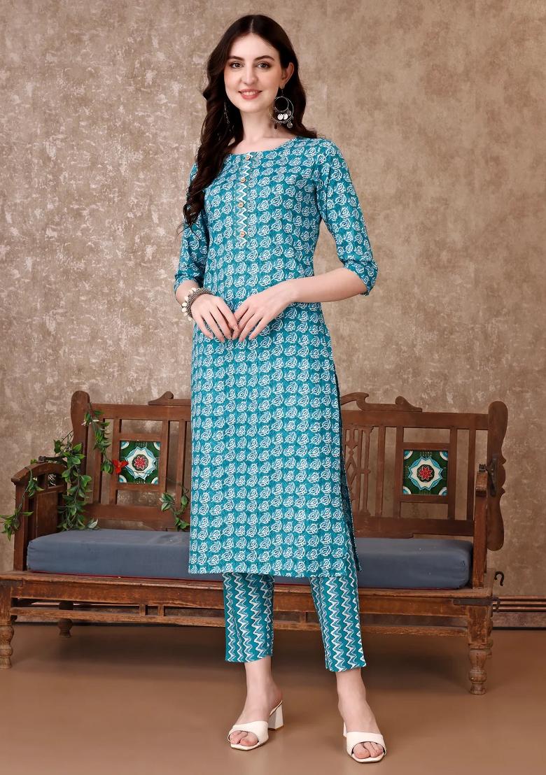 Multicolor Embroidery Rayon Kurta Set - Indya