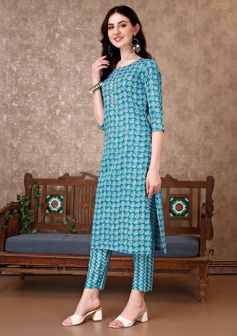 Multicolor Embroidery Rayon Kurta Set - Indya