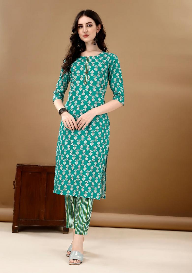 Multicolor Embroidery Rayon Kurta Set - Indya