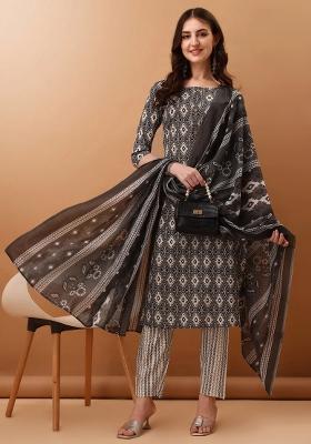 Grey Embroidery Cotton Kurta Set