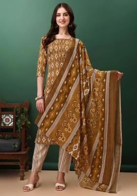 Mustard Embroidery Cotton Kurta Set