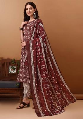 Wine Embroidery Cotton Kurta Set
