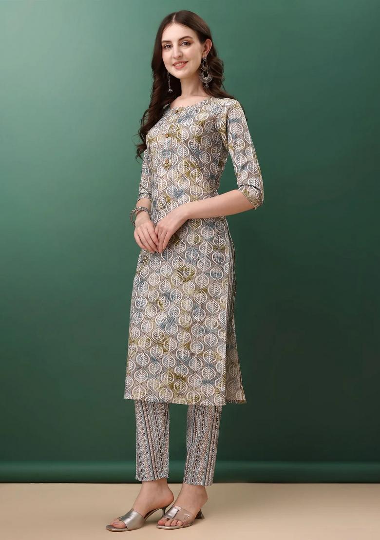 Blue Embroidery Cotton Kurta Set - Indya