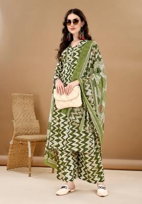 Green Embroidery Cotton Kurta Set