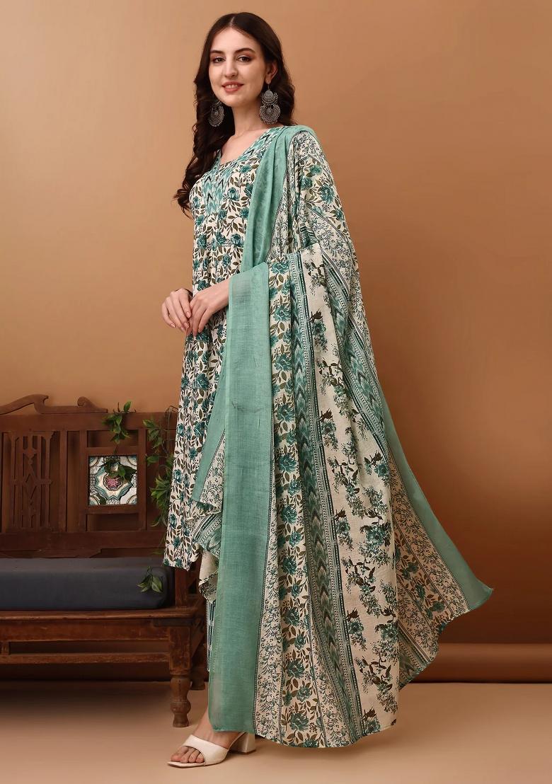 Blue Embroidery Cotton Kurta Set - Indya