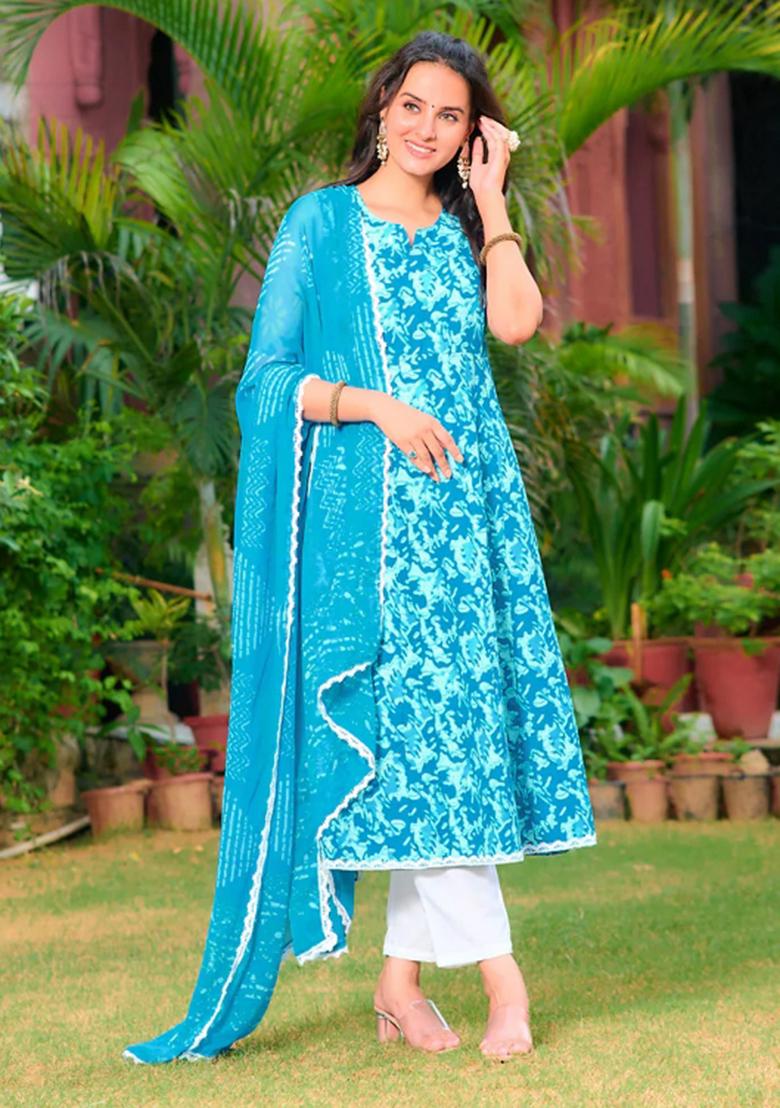 Blue Embroidery Rayon Kurta Set - Indya