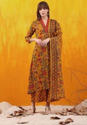 Mustard Embroidery Rayon Kurta Set