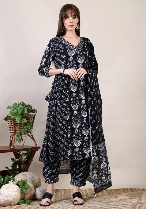 Black Embroidery Cotton Kurta Set