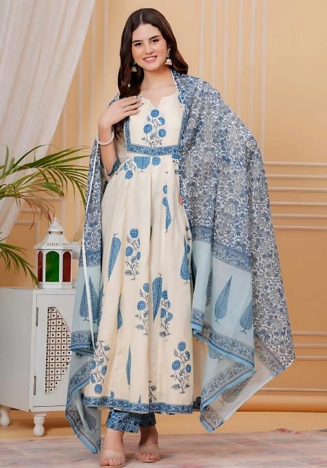 Aqua Blue Embroidery Cotton Kurta Set