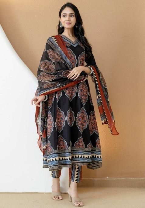 Black Embroidery Cotton Kurta Set