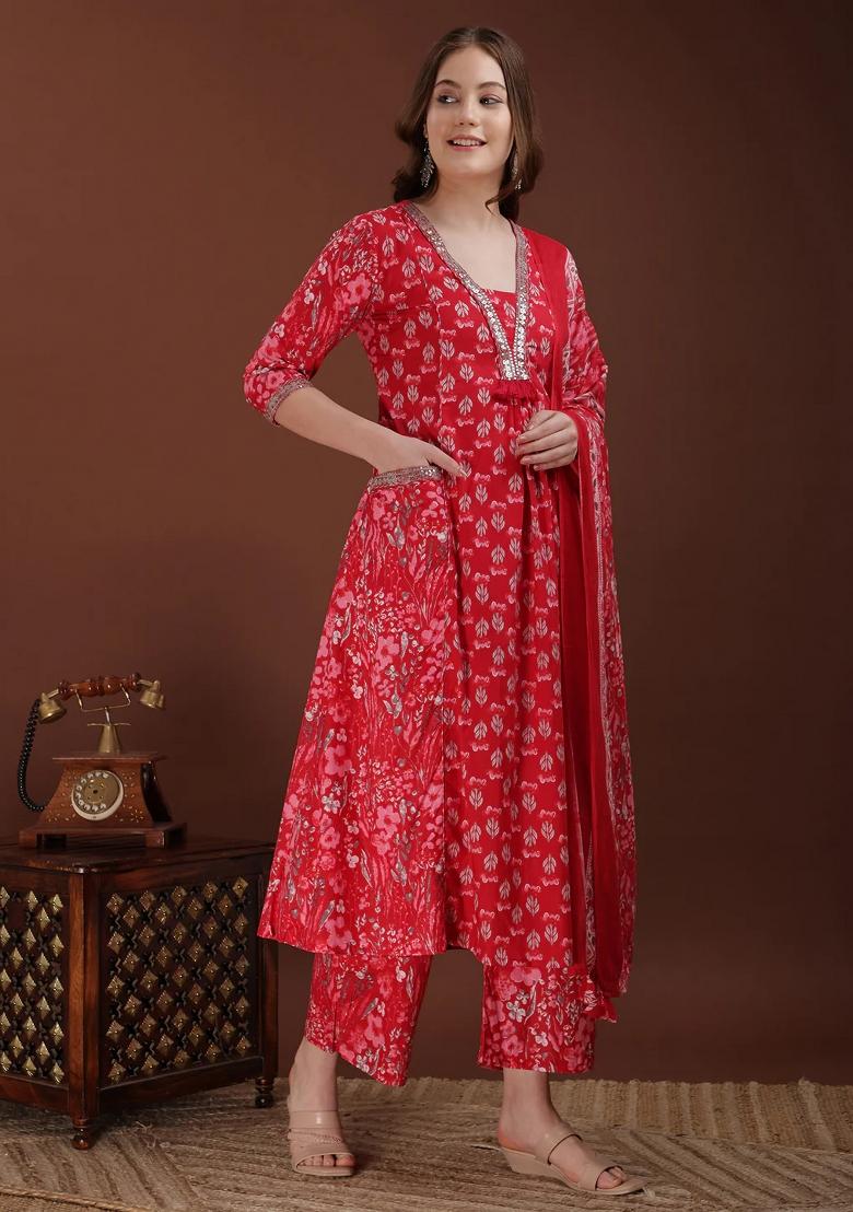 Pink Embroidery Cotton Kurta Set - Indya