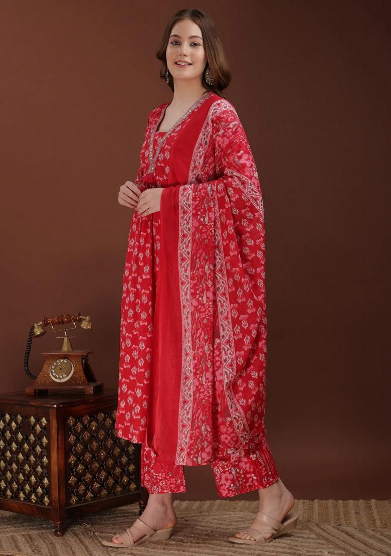 Pink Embroidery Cotton Kurta Set - Indya