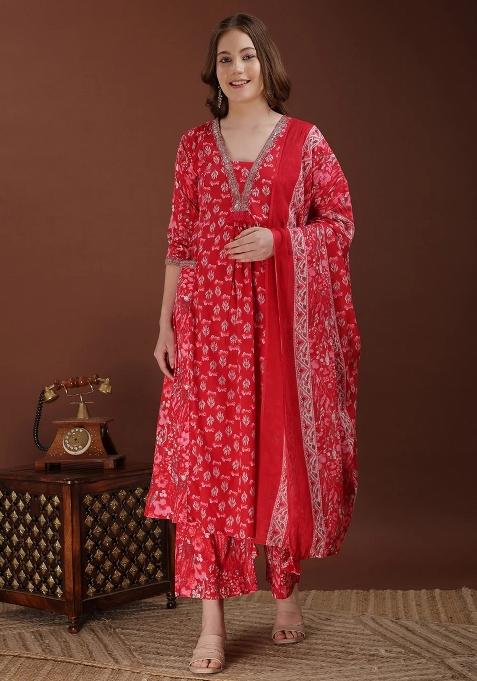 Pink Embroidery Cotton Kurta Set