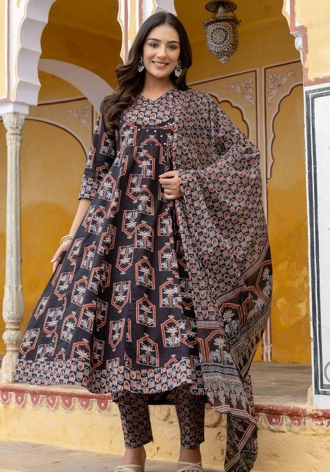 Black Embroidery Cotton Kurta Set