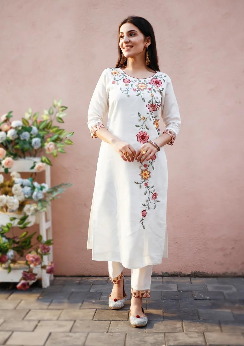 Multicolor Embroidery Rayon Kurta Set - Indya
