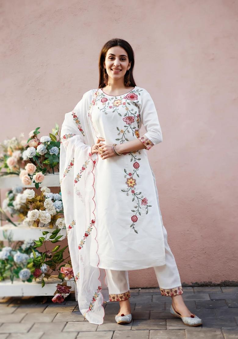 Multicolor Embroidery Rayon Kurta Set - Indya