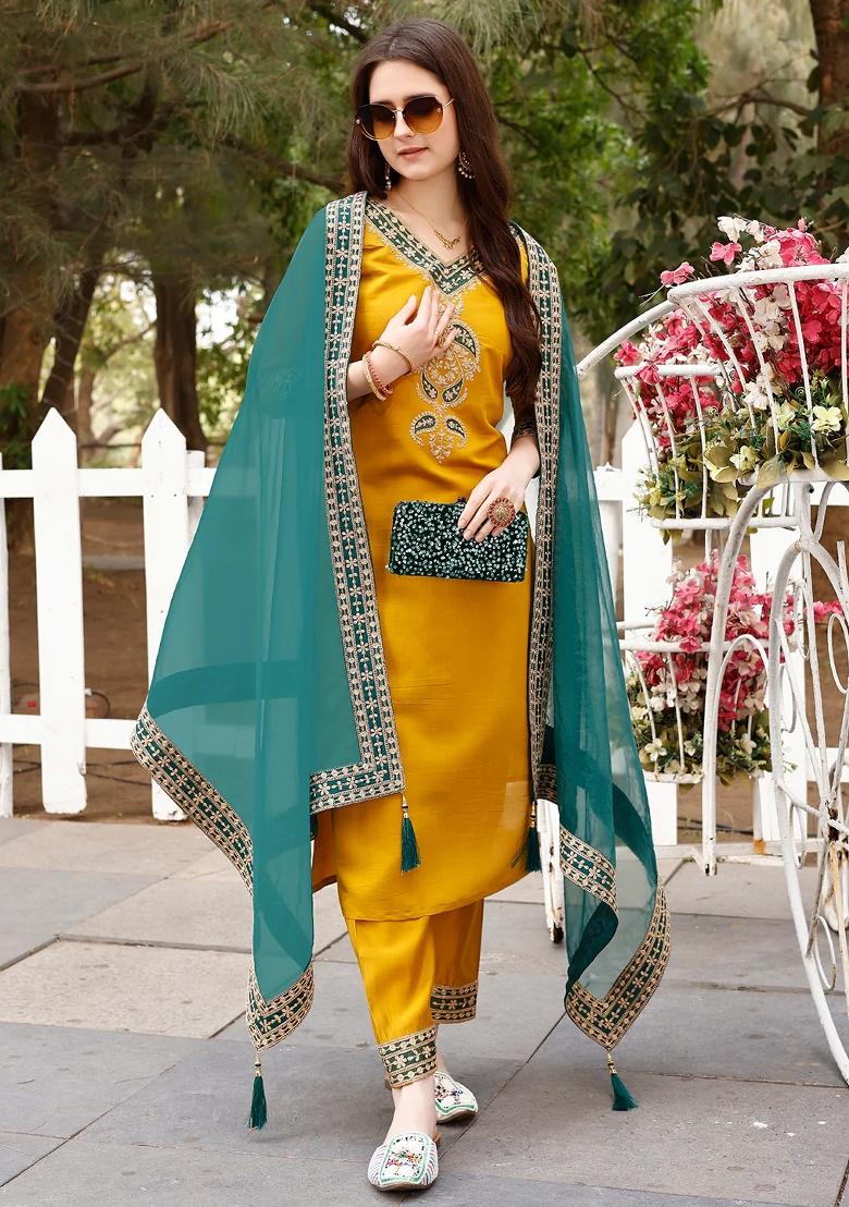 Multicolor Embroidery Rayon Kurta Set - Indya