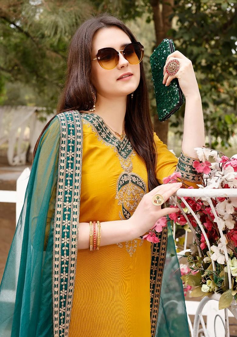 Multicolor Embroidery Rayon Kurta Set - Indya