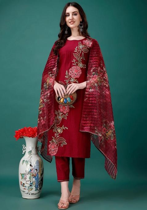 Multicolor Embroidery Rayon Kurta Set