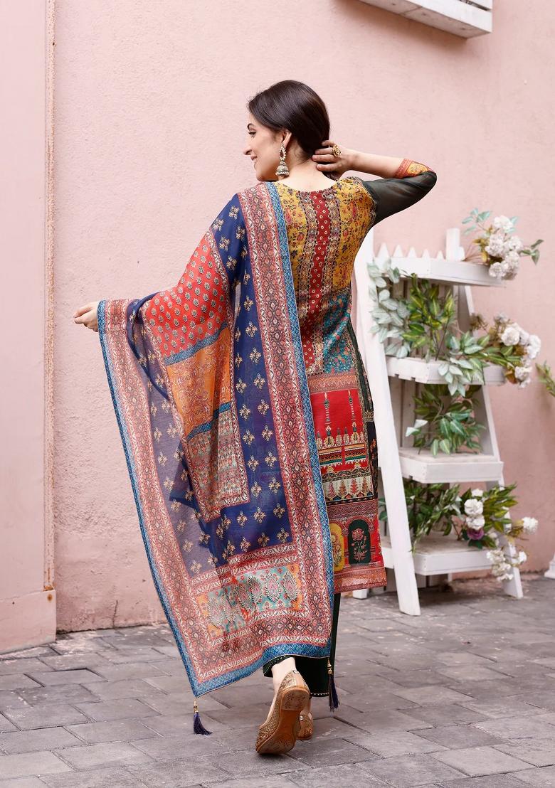 Multicolor Embroidery Rayon Kurta Set - Indya