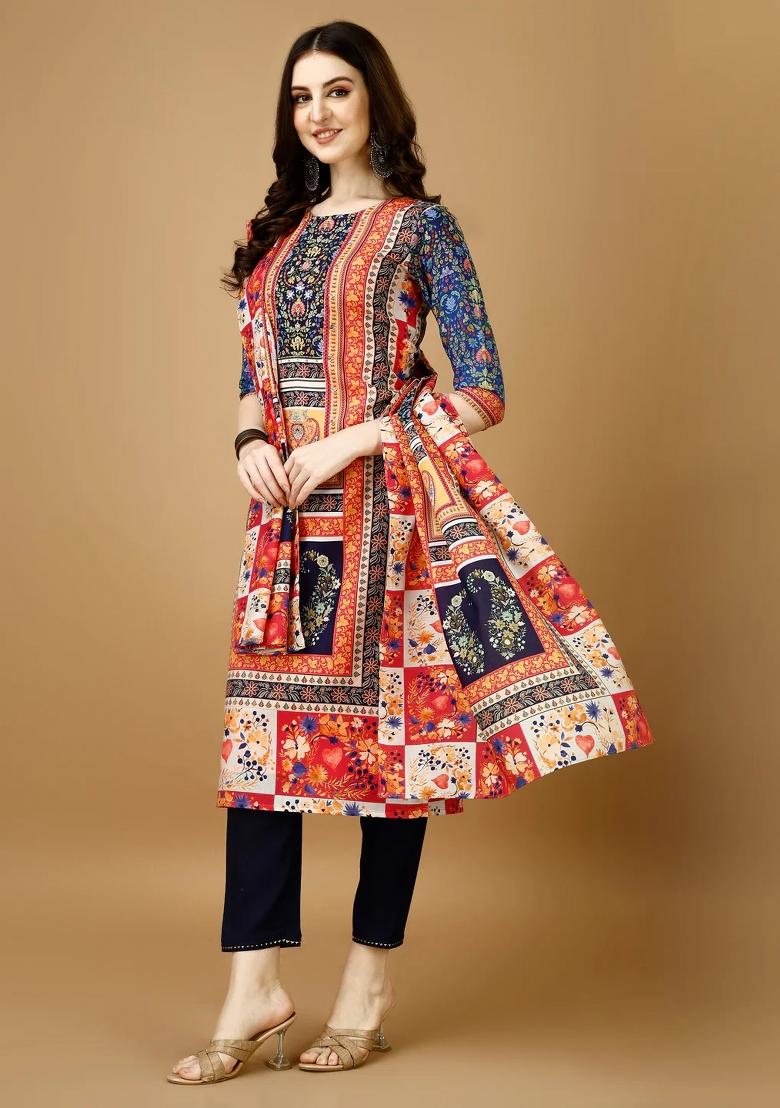 Multicolor Embroidery Rayon Kurta Set - Indya