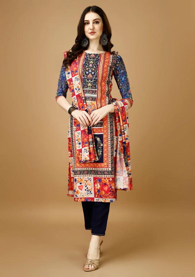 Multicolor Embroidery Rayon Kurta Set - Indya