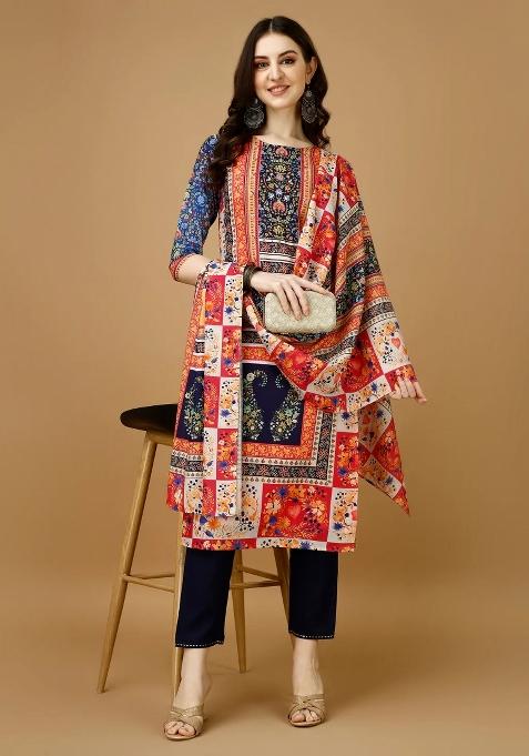 Multicolor Embroidery Rayon Kurta Set