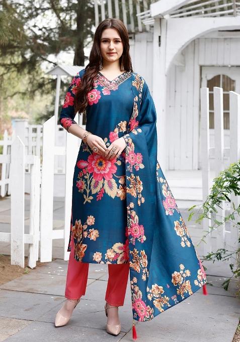 Multicolor Embroidery Rayon Kurta Set