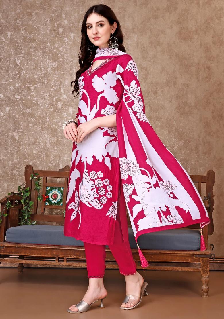Pink Embroidery Silk Kurta Set - Indya