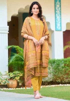 Yellow Embroidery Silk Kurta Set