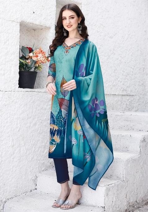 Multicolor Embroidery Rayon Kurta Set