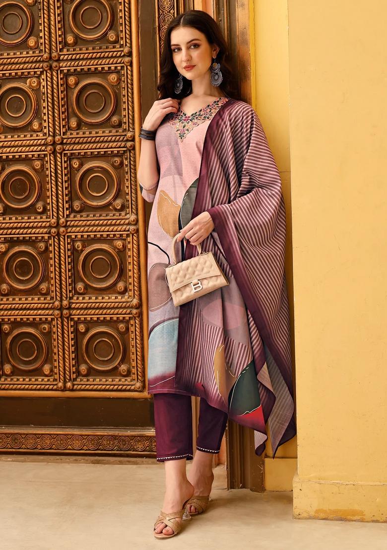 Multicolor Embroidery Rayon Kurta Set - Indya