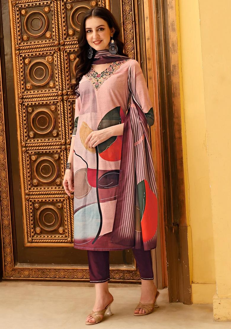 Multicolor Embroidery Rayon Kurta Set - Indya