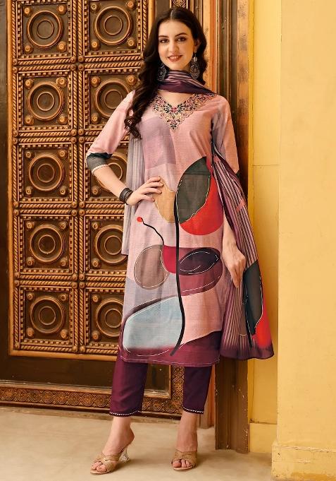 Multicolor Embroidery Rayon Kurta Set